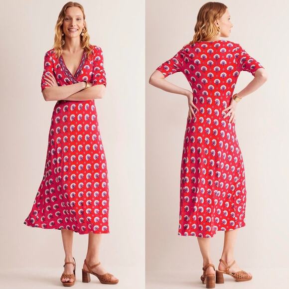 Boden Dresses & Skirts - Boden Rebecca Jersey Midi Tea Dress In Passion Geo Orange Size 6R Party Shower